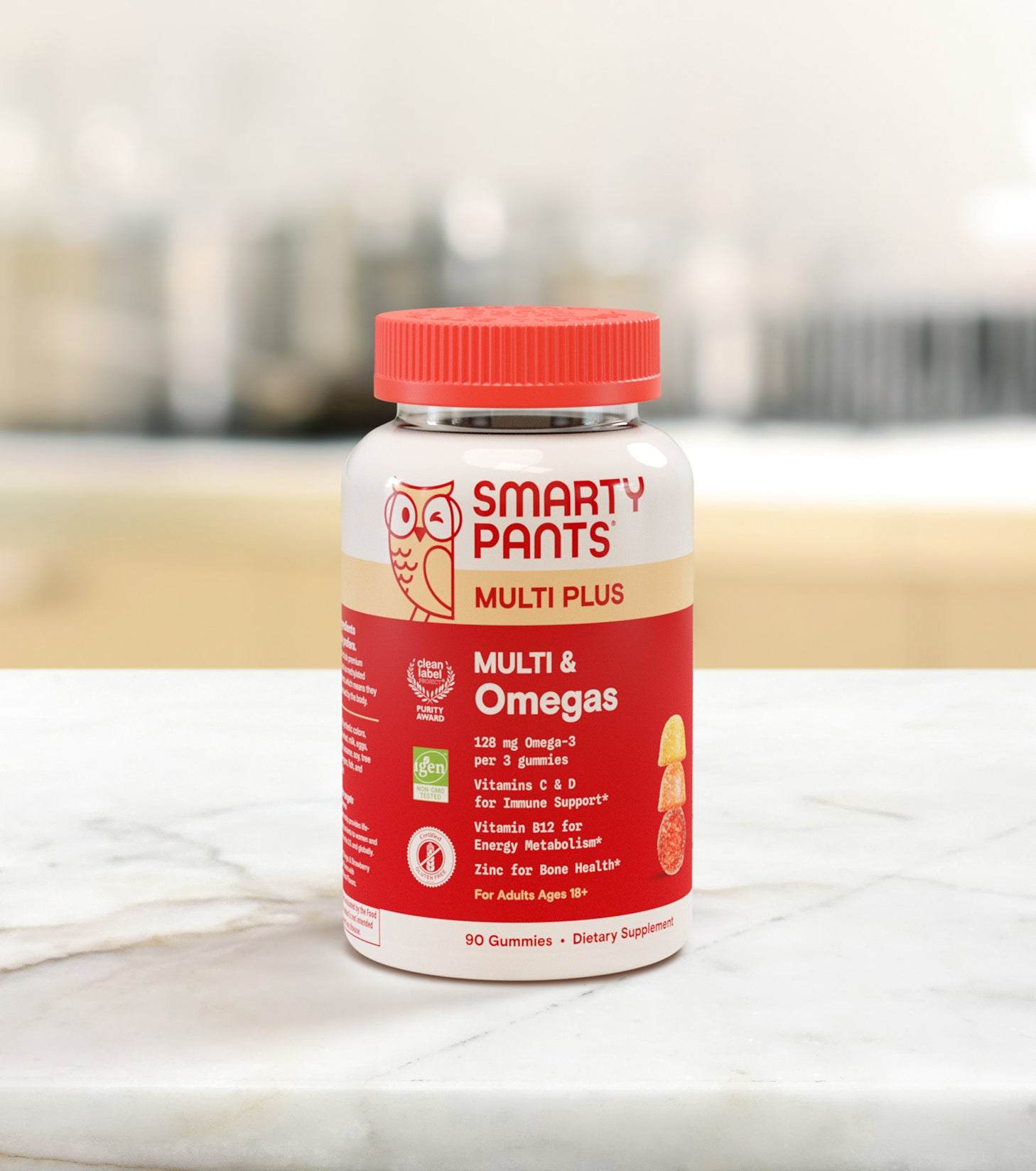 adult plus multi omegas on granite countertop