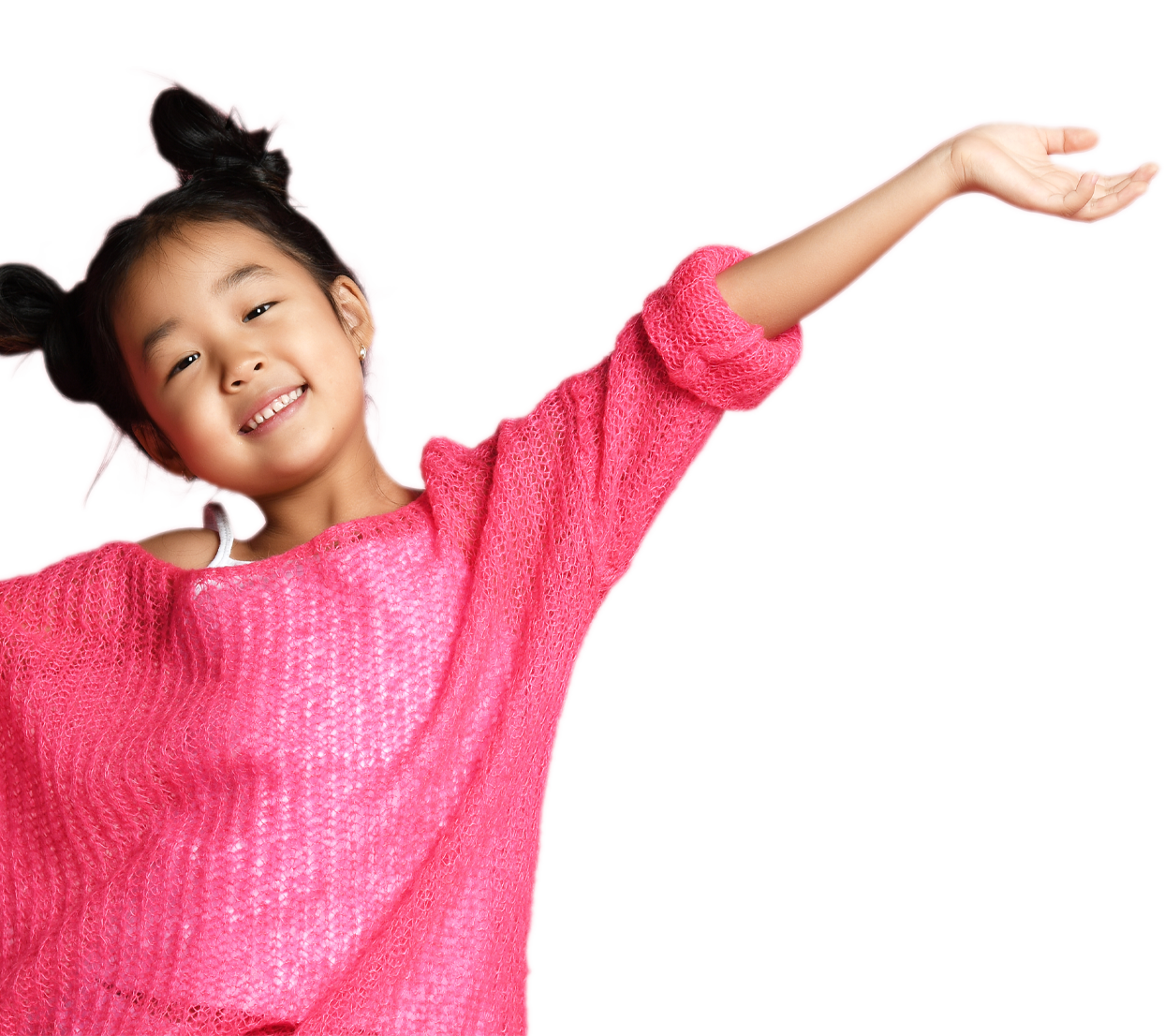 excited child in pink sweater