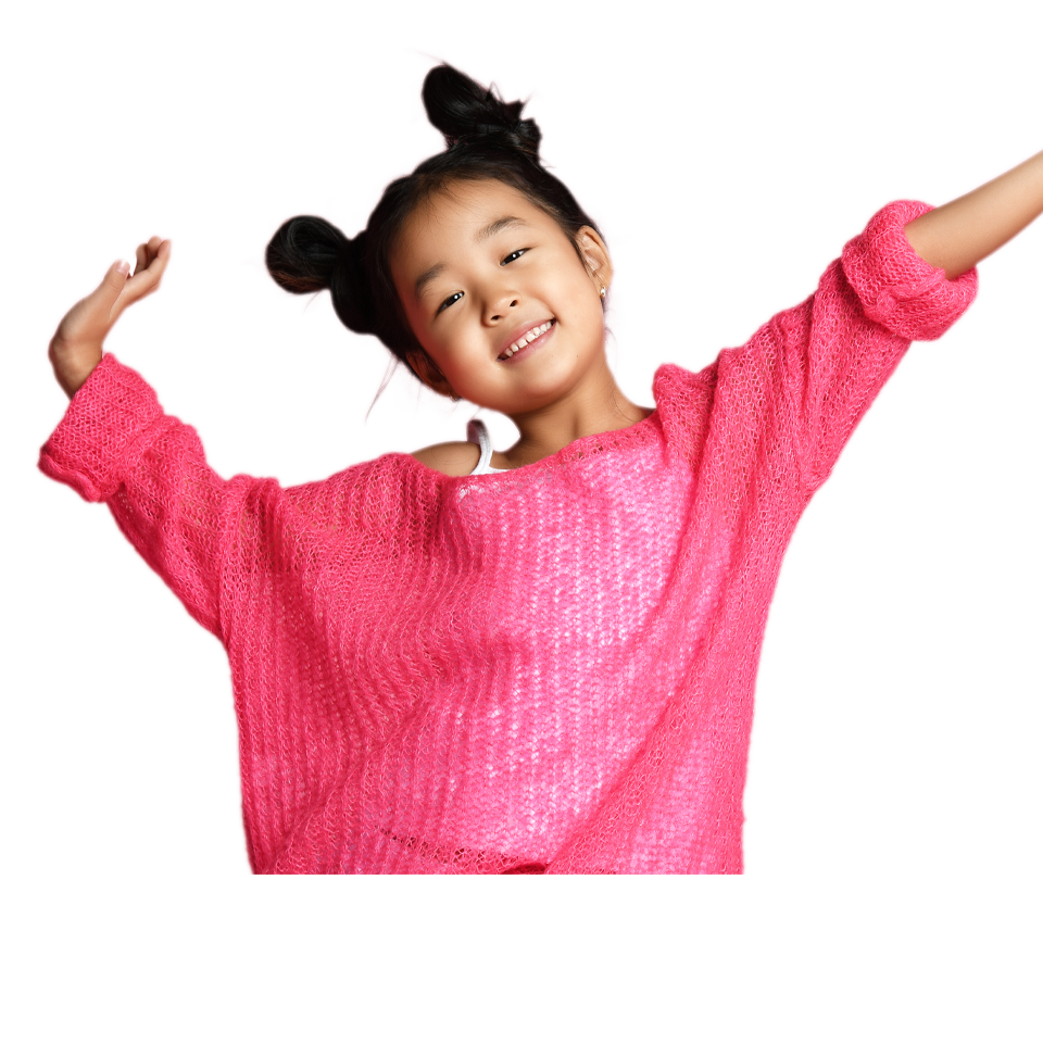 excited child in pink sweater