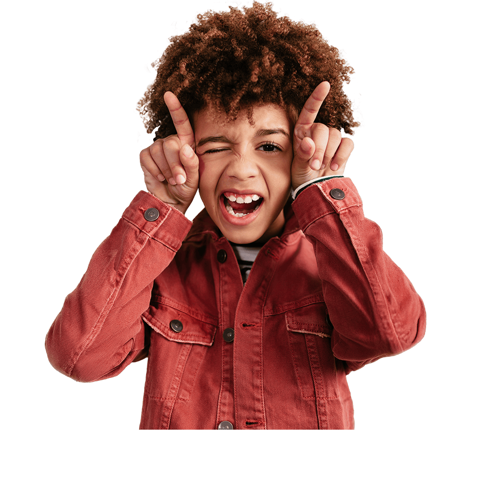 Kid making horns
