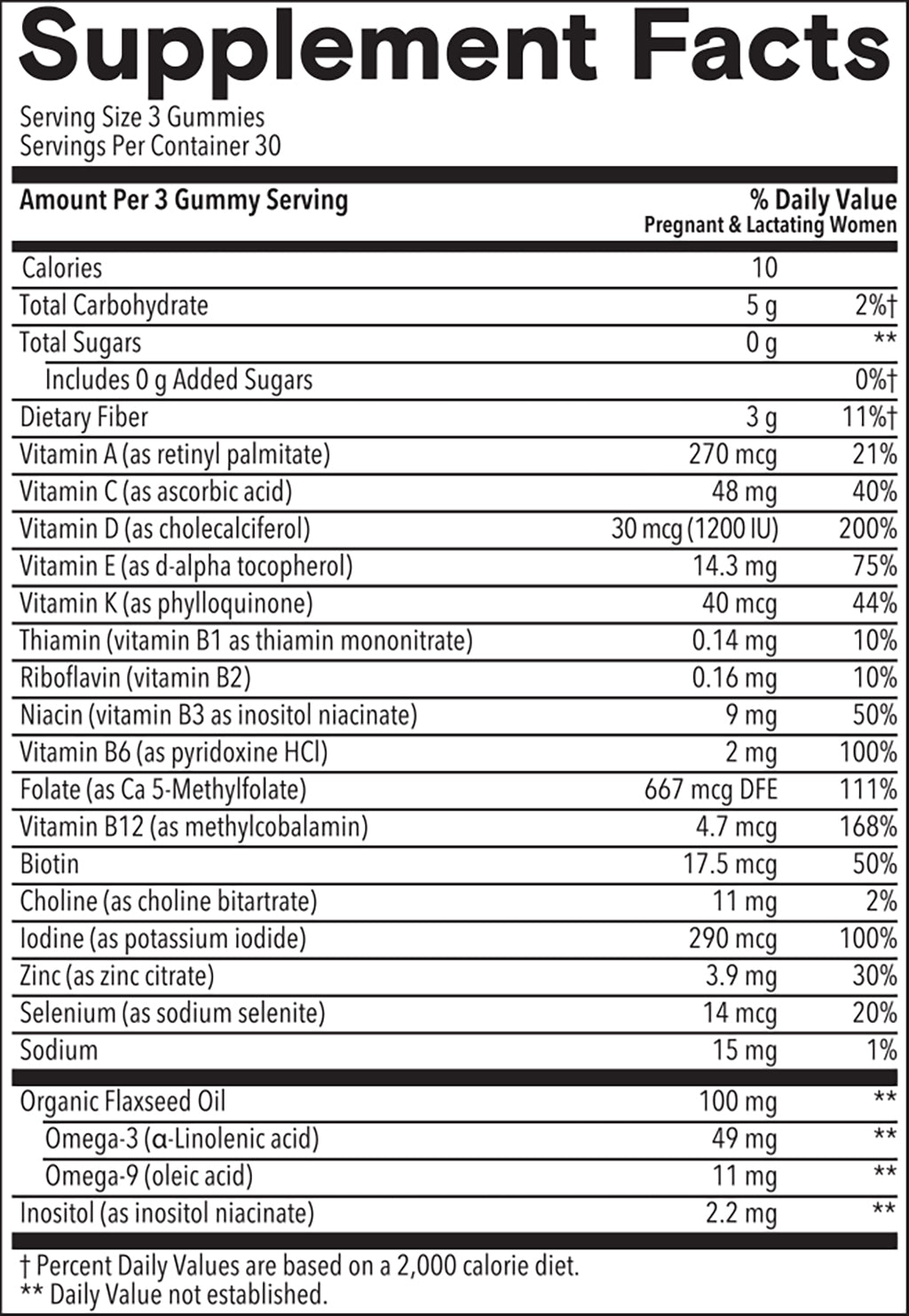 Prenatal Zero Sugar Multi & Omegas sup-facts