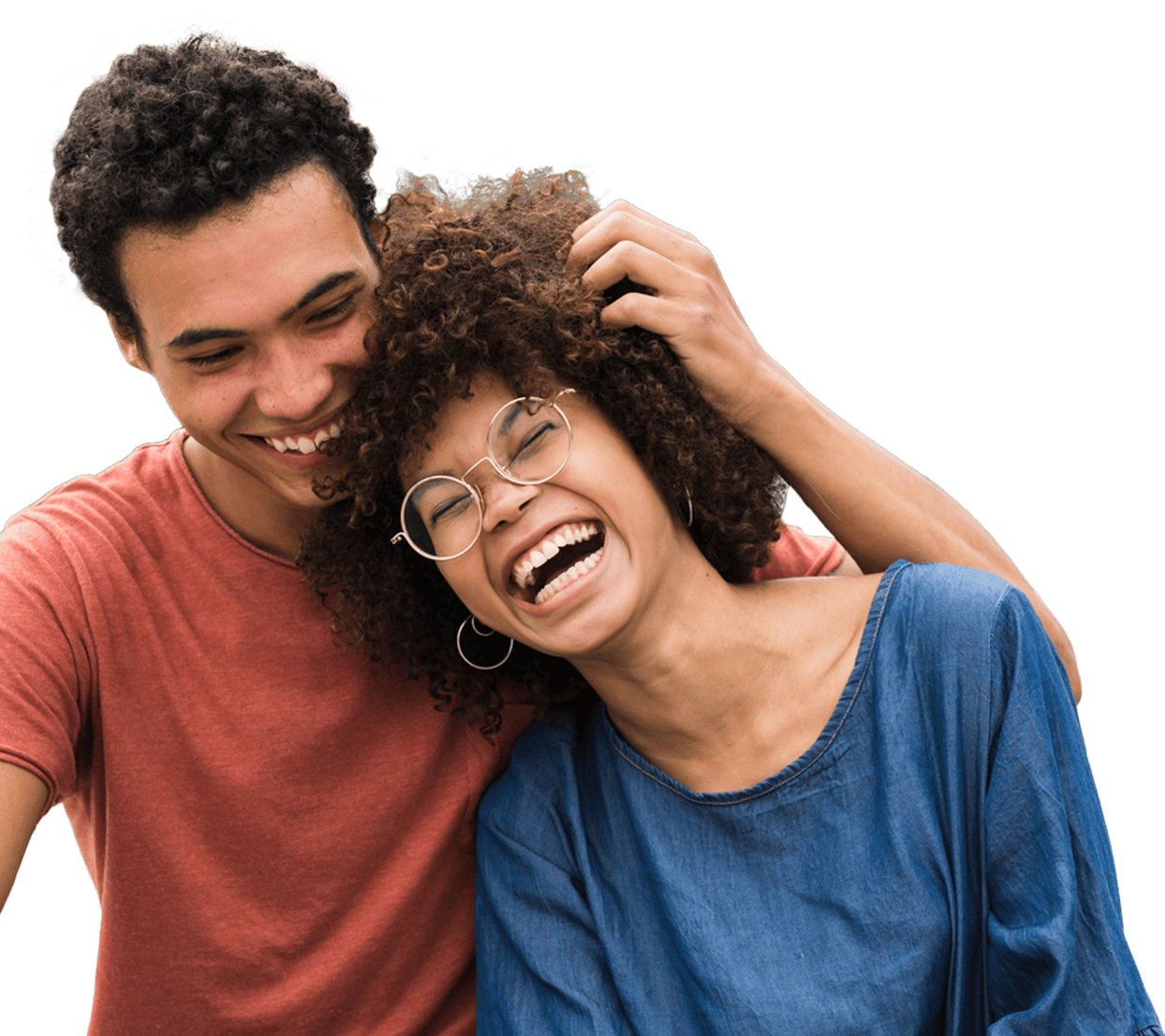 Man and woman hugging and laughing