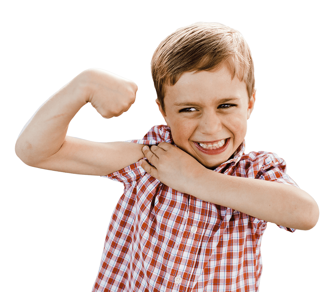 kid showing his muscles