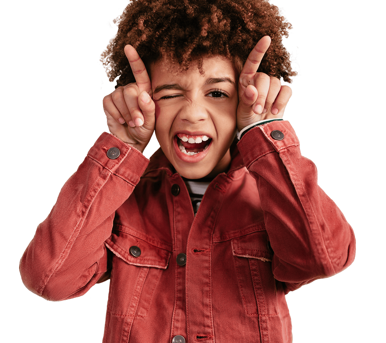Kid making horns