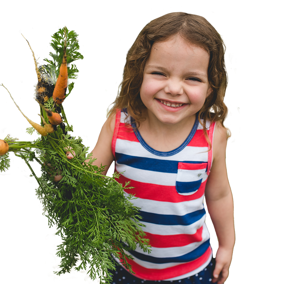 toddler holding fresh carrots