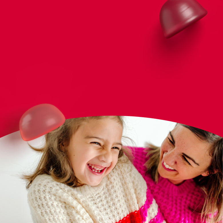 Woman and child laughing together