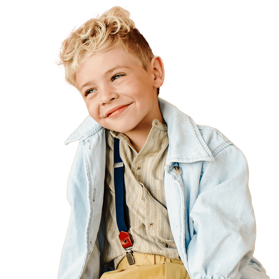 smiling kid in suspenders