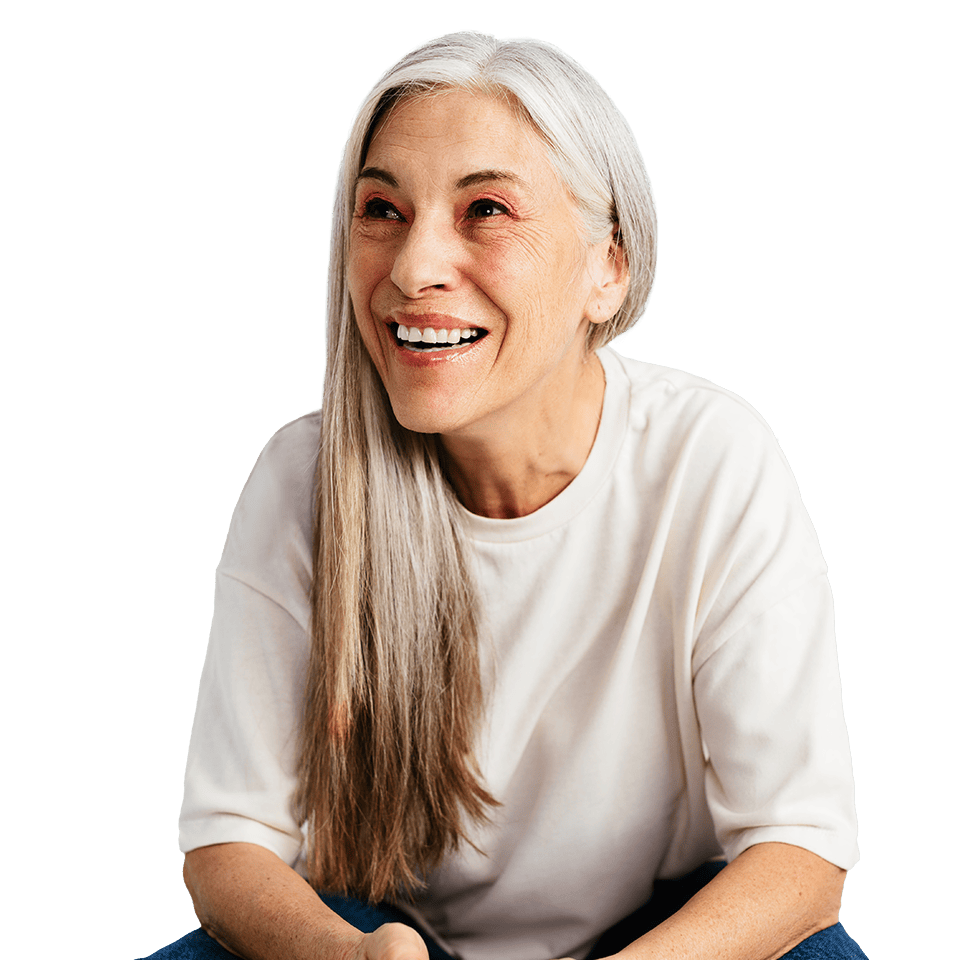 smiling woman with gray hair
