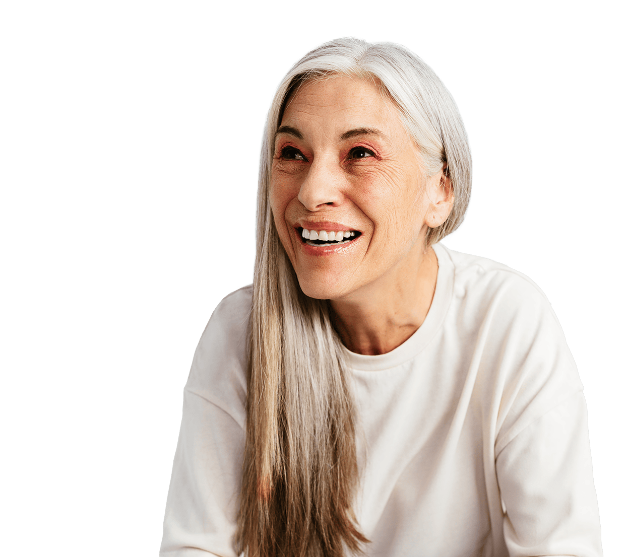 smiling woman with gray hair