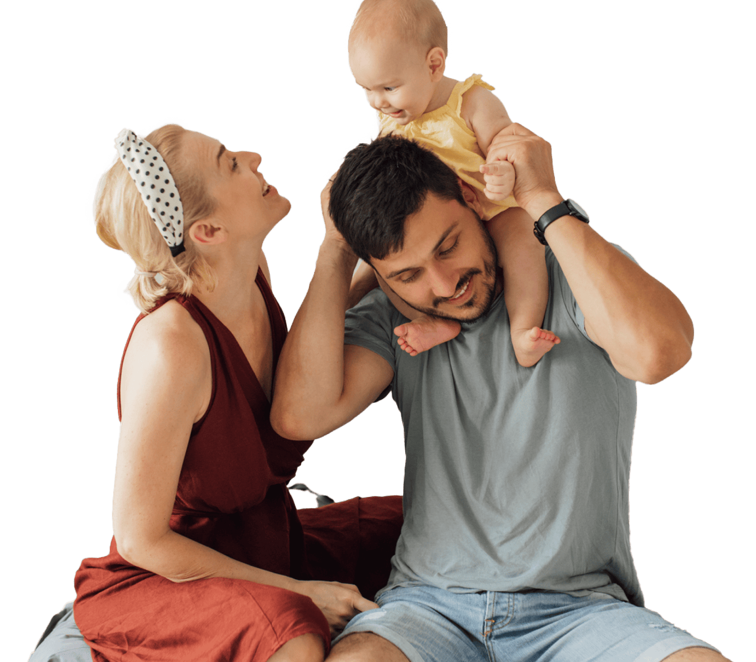 family with baby on dad's shoulders